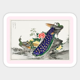 Peacock and Peony Japanese Artwork Sticker